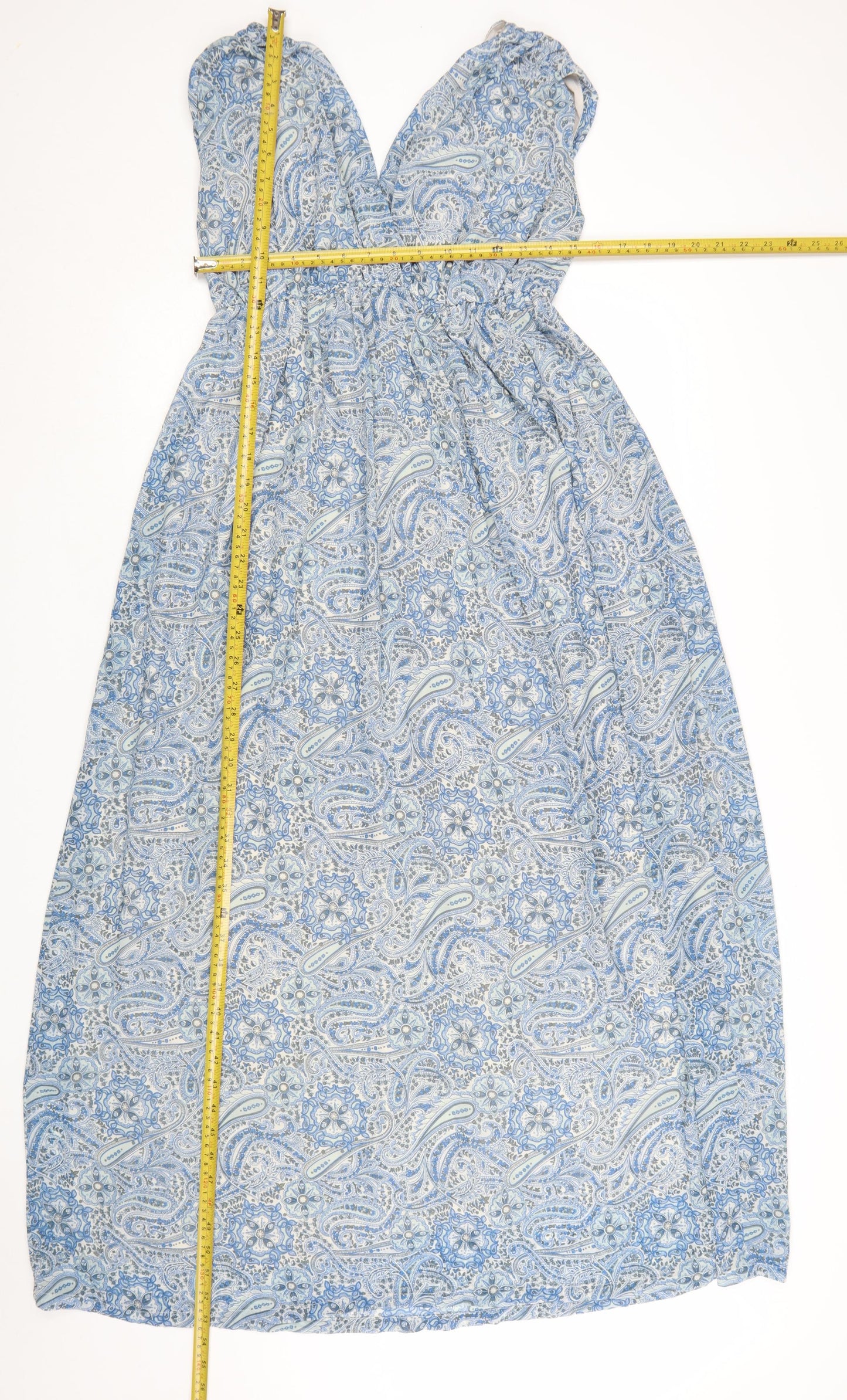 H&M Women Blue Paisley Midi Maxi Dress Size 8 Sleeveless V-Neck