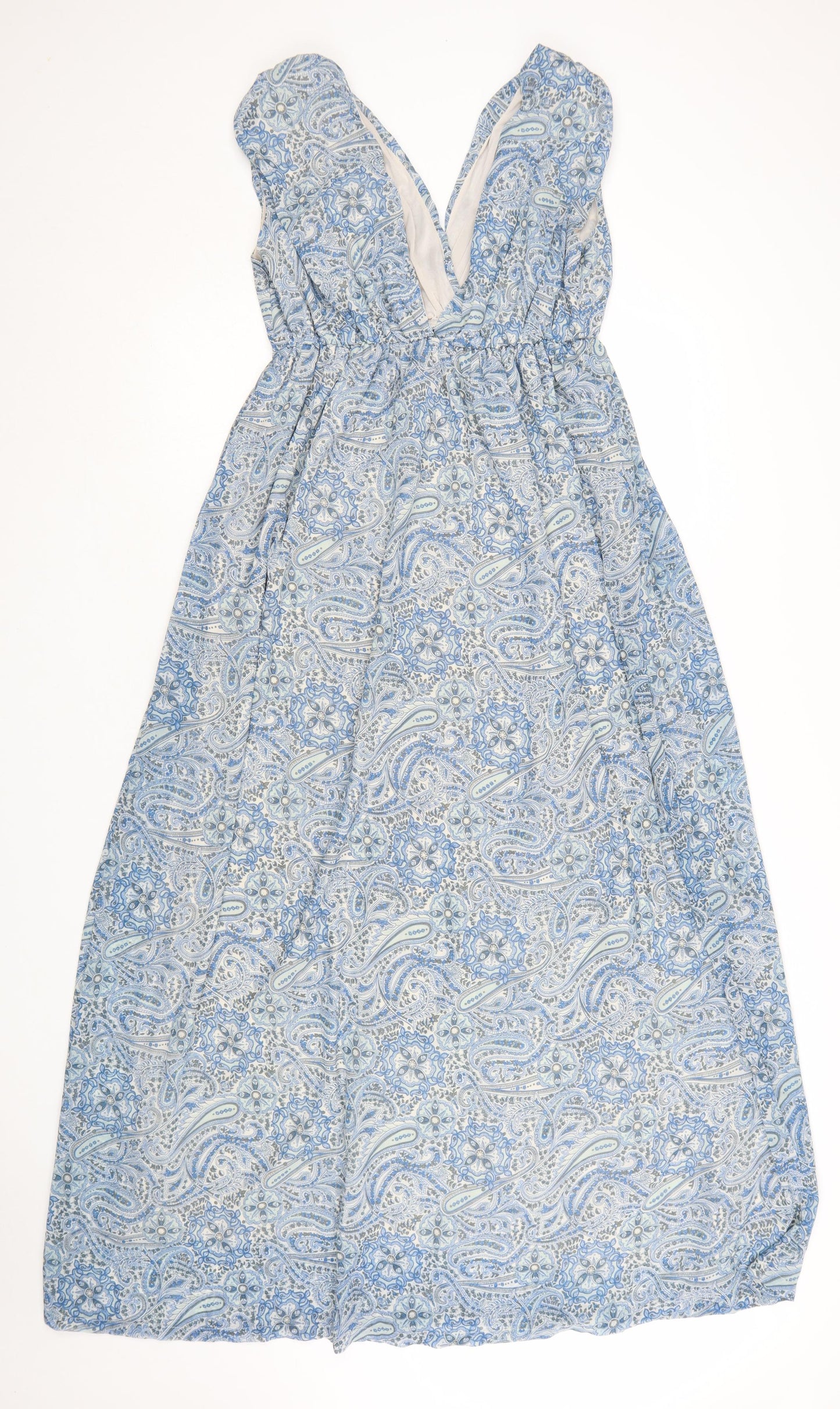 H&M Women Blue Paisley Midi Maxi Dress Size 8 Sleeveless V-Neck