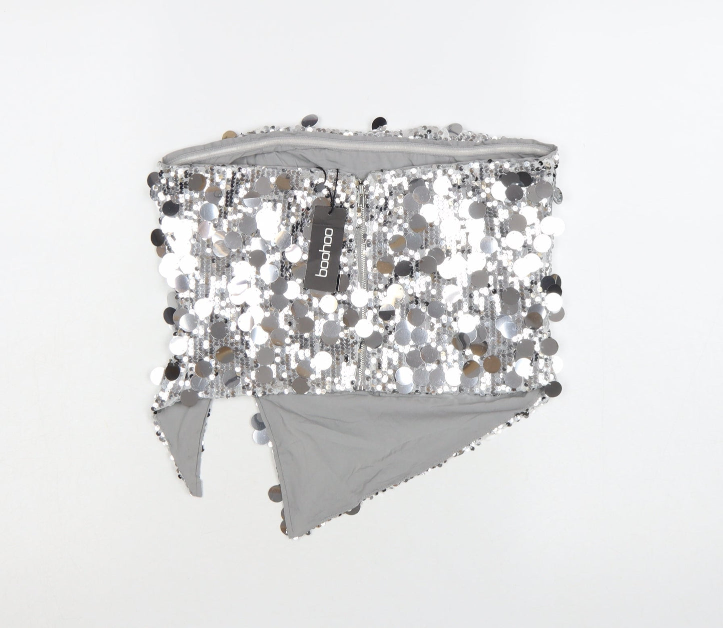 Boohoo Women's Silver Sequin Strapless Camisole Top UK 10