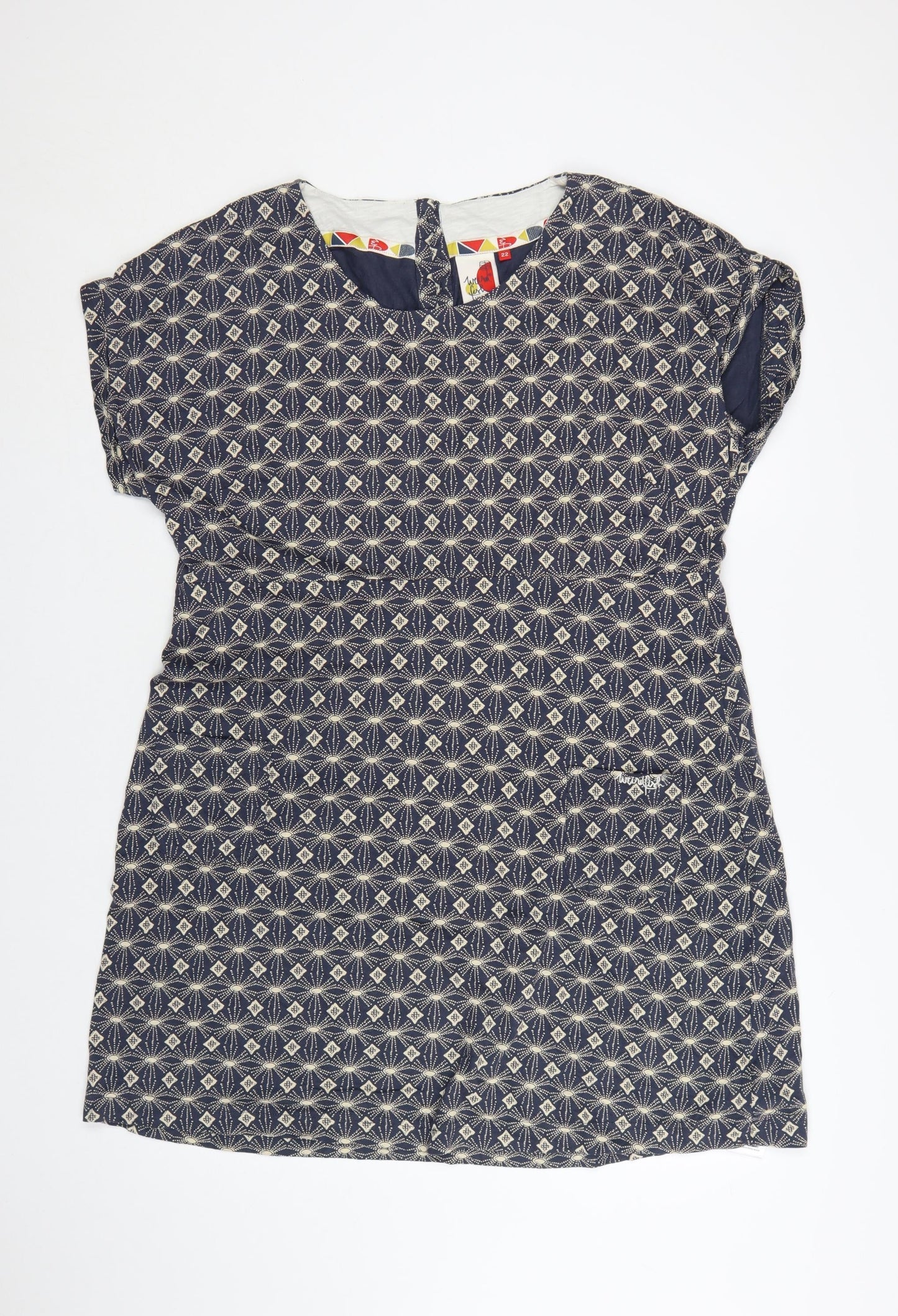 Weird Fish Women Blue Geometric Cotton Shift Dress Size 22