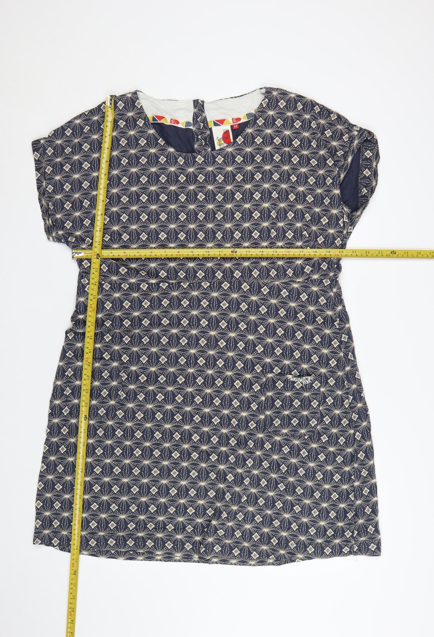 Weird Fish Women Blue Geometric Cotton Shift Dress Size 22