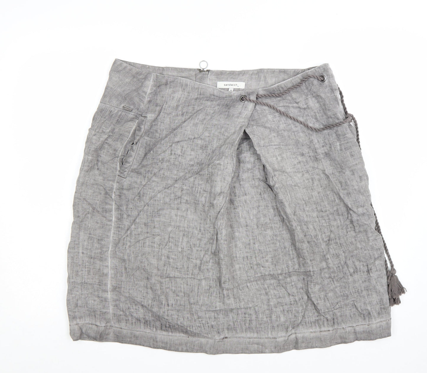 Sandwich Womens Grey Linen Wrap Skirt Size 14 Knee Length