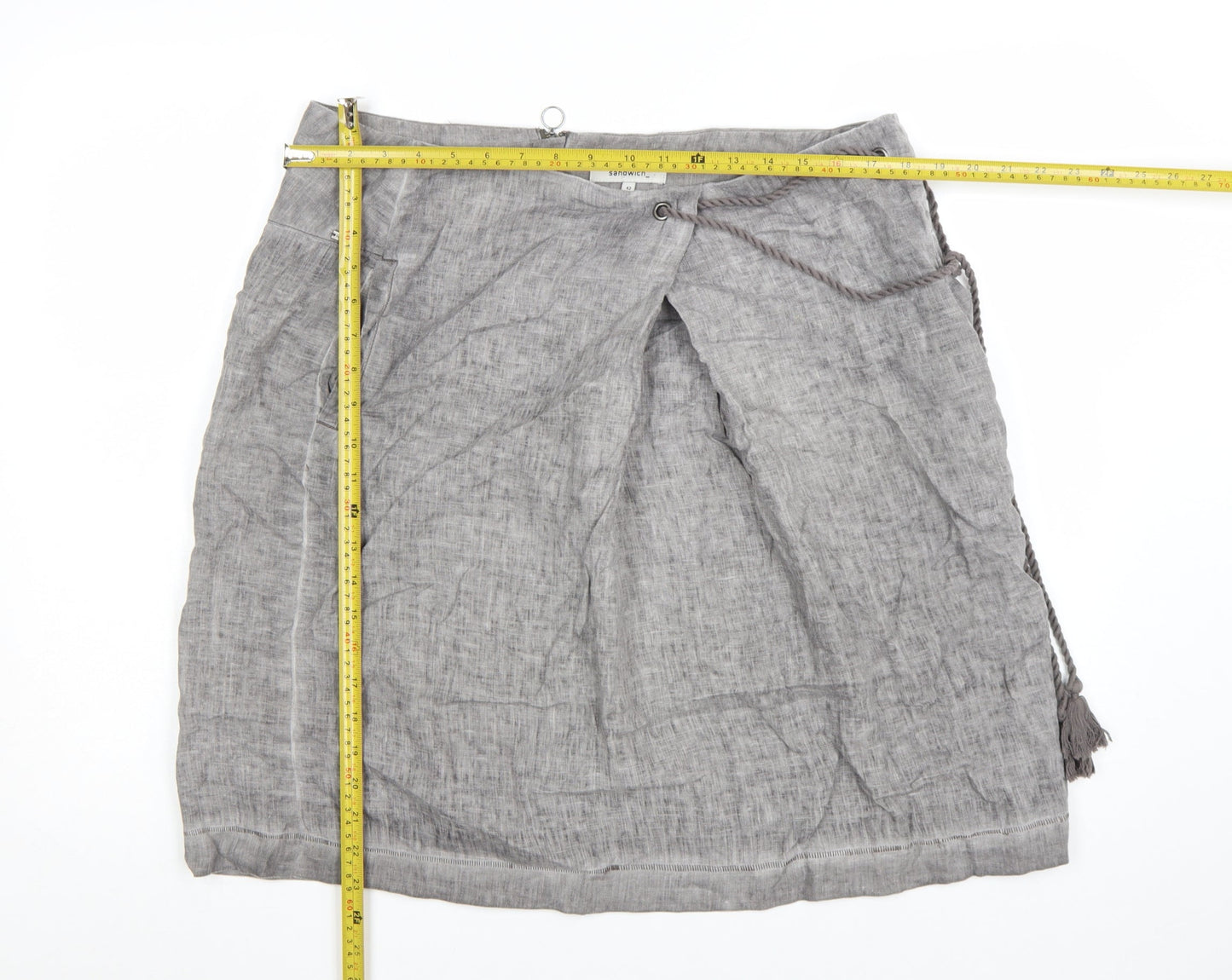 Sandwich Womens Grey Linen Wrap Skirt Size 14 Knee Length