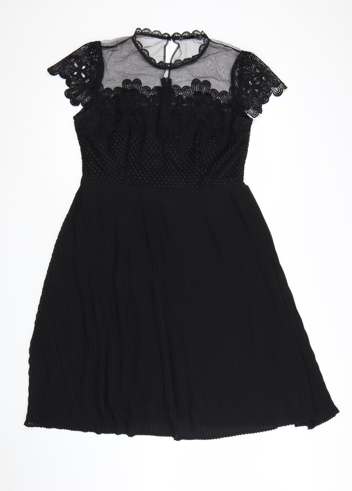Zara Women Black Lace Fit & Flare Knee Length Dress Size 16
