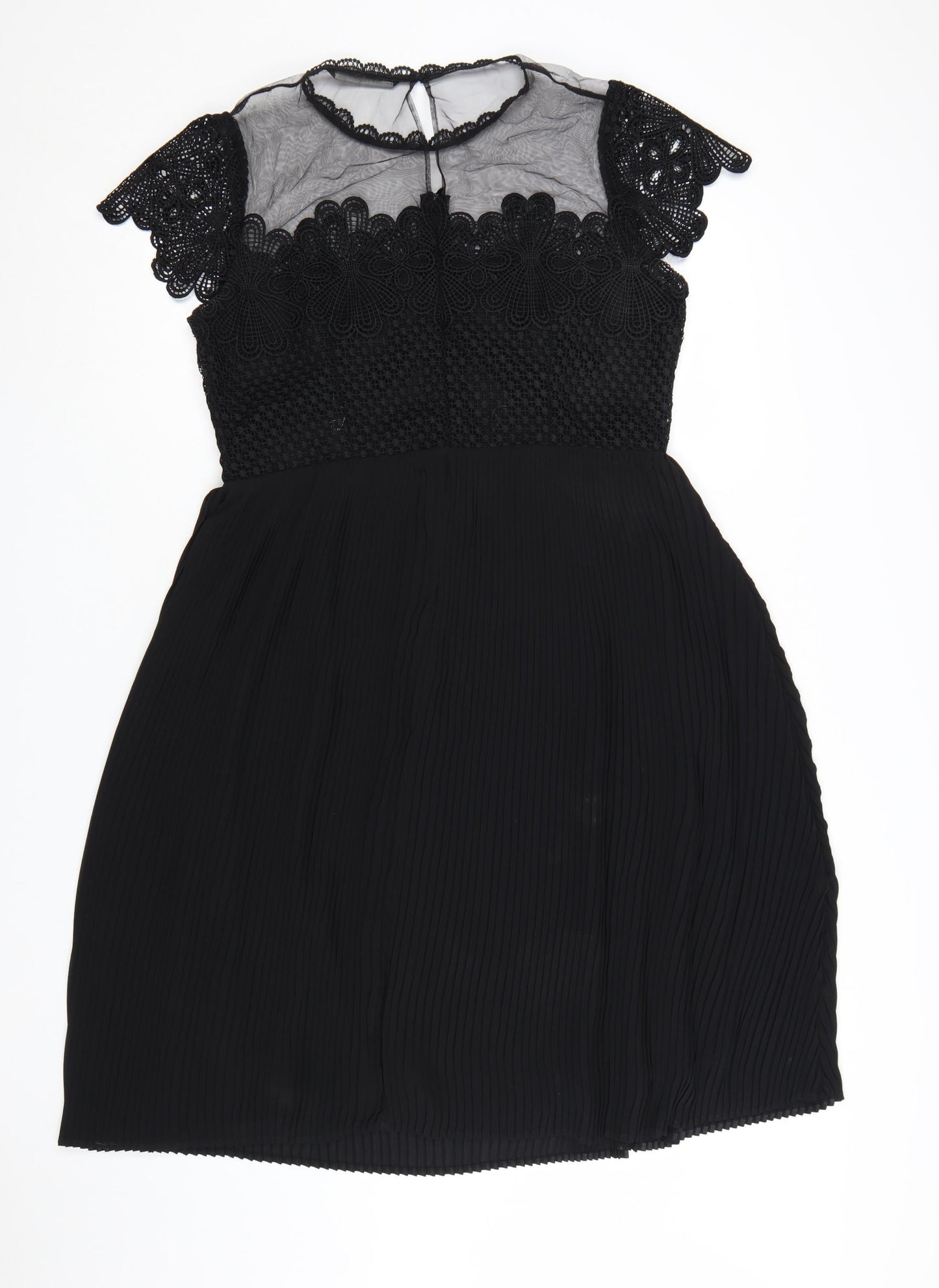 Zara Women Black Lace Fit & Flare Knee Length Dress Size 16