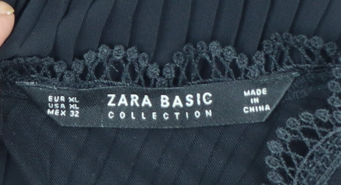 Zara Women Black Lace Fit & Flare Knee Length Dress Size 16