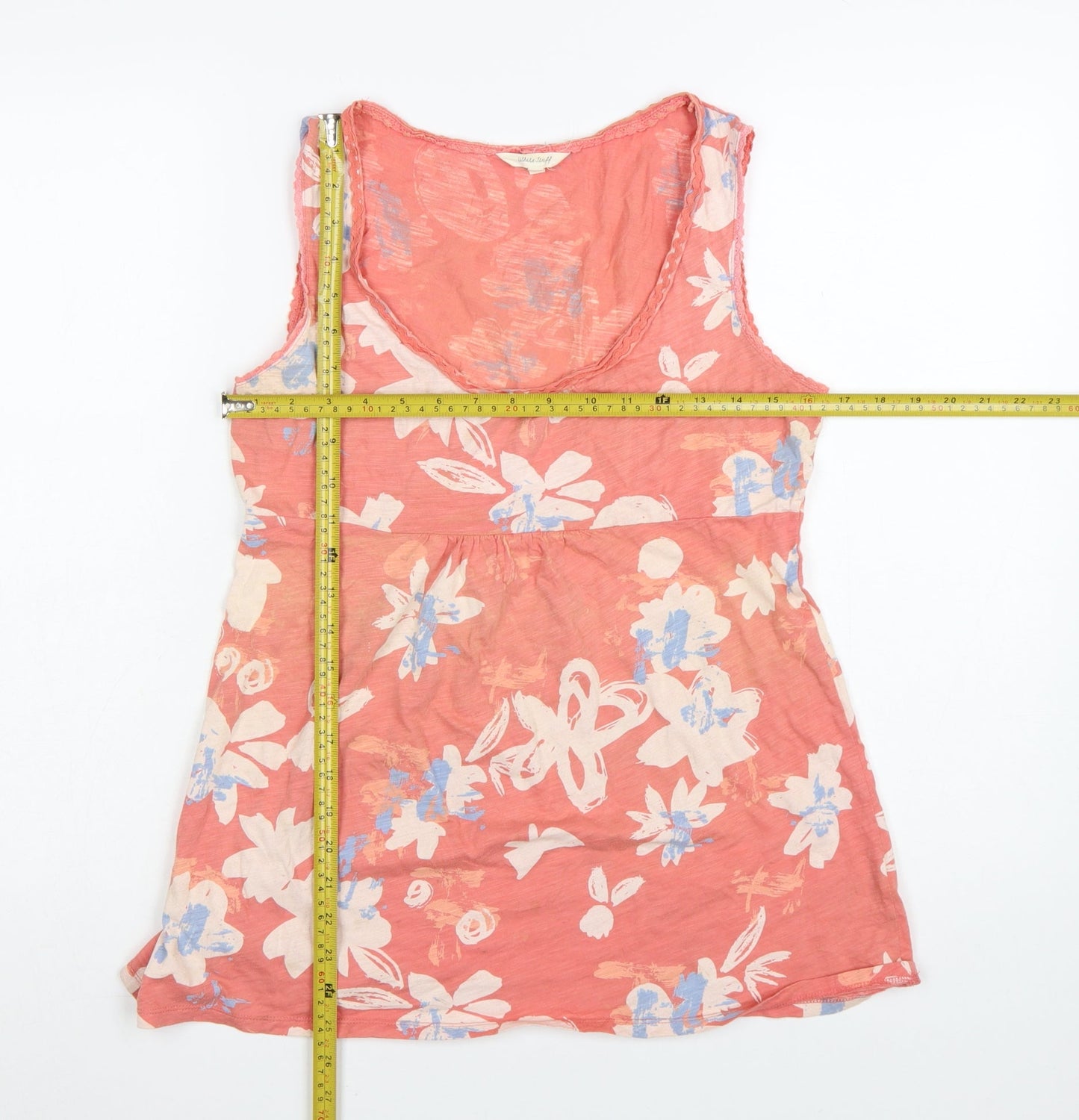 White Stuff Women’s Pink Floral Cotton Tunic Tank Top Size 12