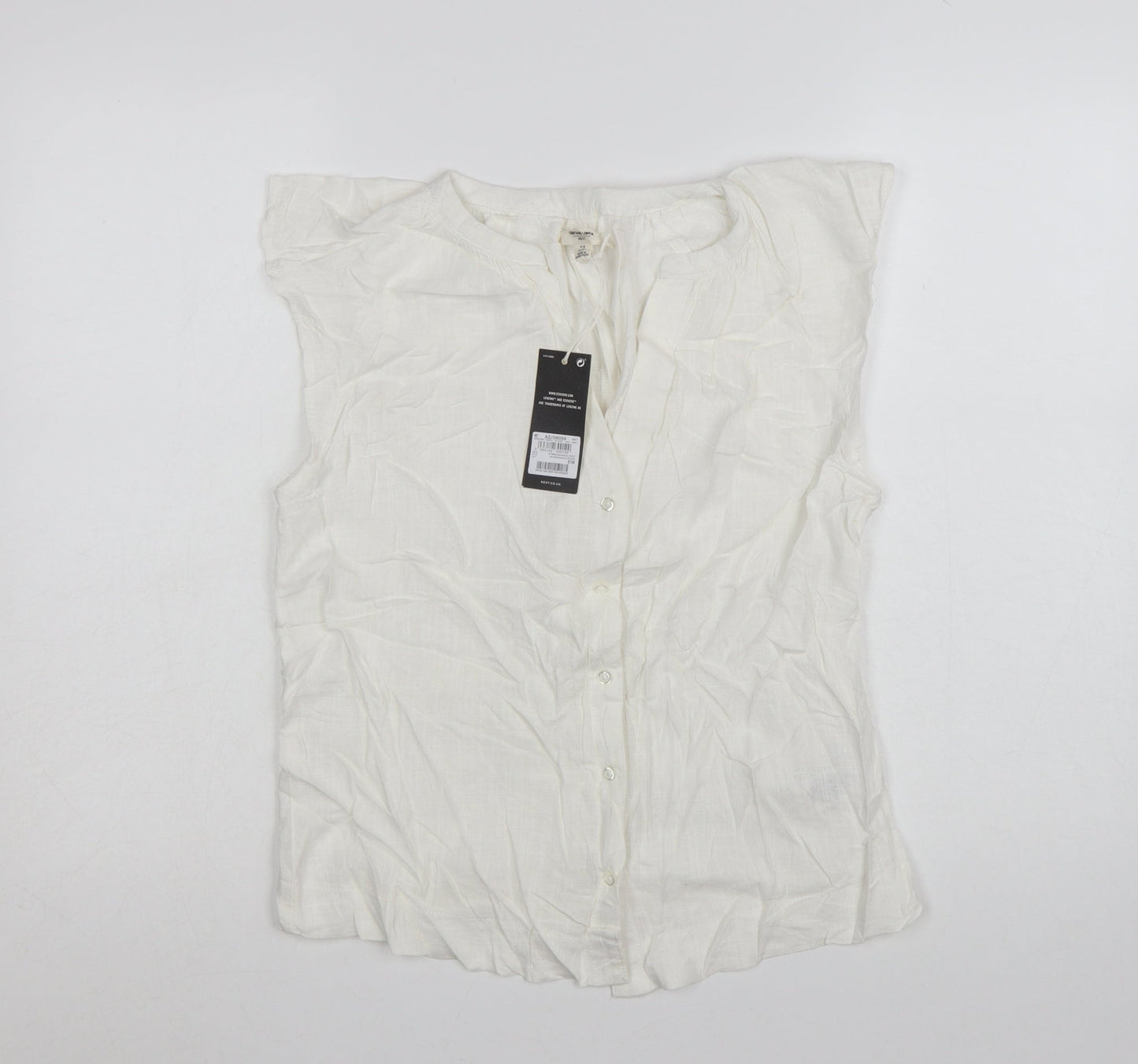 Next Women's White Linen Blend Sleeveless Button Blouse UK 8