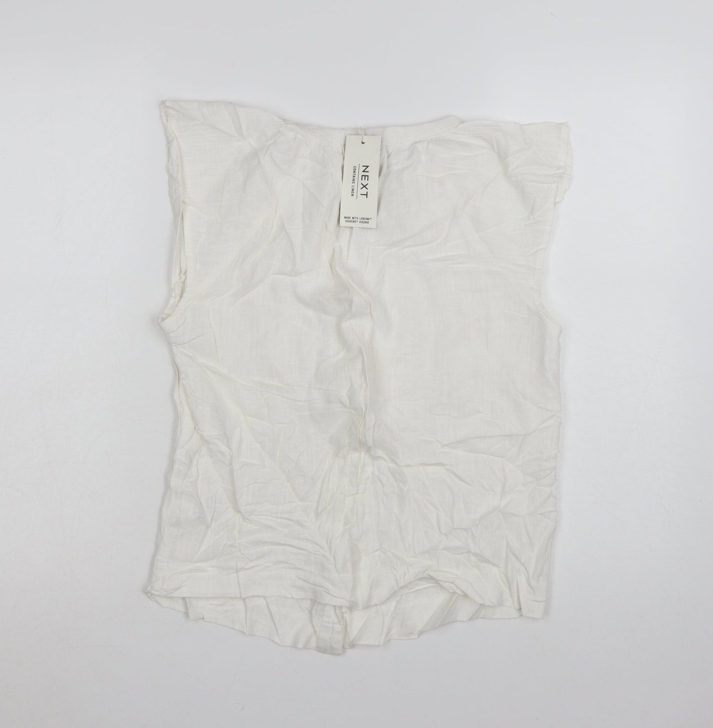Next Women's White Linen Blend Sleeveless Button Blouse UK 8