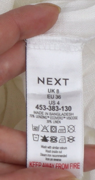 Next Women's White Linen Blend Sleeveless Button Blouse UK 8