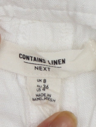 Next Women's White Linen Blend Sleeveless Button Blouse UK 8