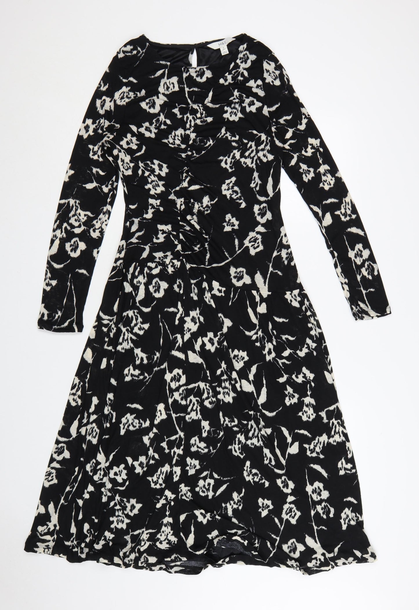 Marks and Spencer Women's Black Floral Fit & Flare Dress Size 10