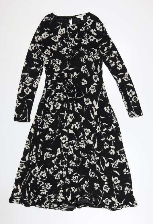 Marks and Spencer Women's Black Floral Fit & Flare Dress Size 10
