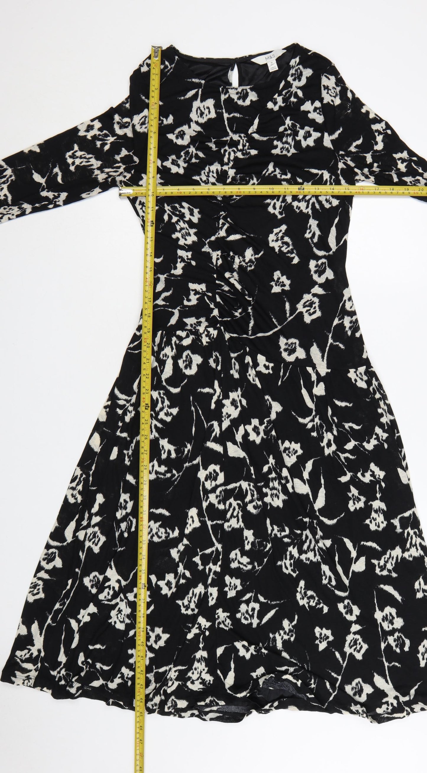 Marks and Spencer Women's Black Floral Fit & Flare Dress Size 10