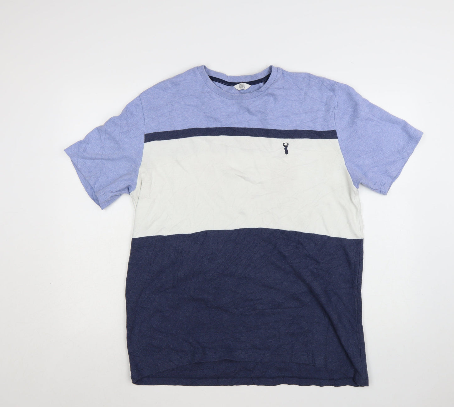 Next Men’s Blue White Colourblock Cotton Crew Neck T-Shirt XL