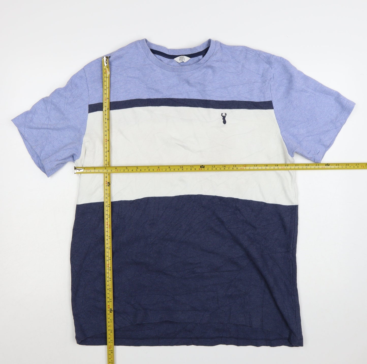 Next Men’s Blue White Colourblock Cotton Crew Neck T-Shirt XL