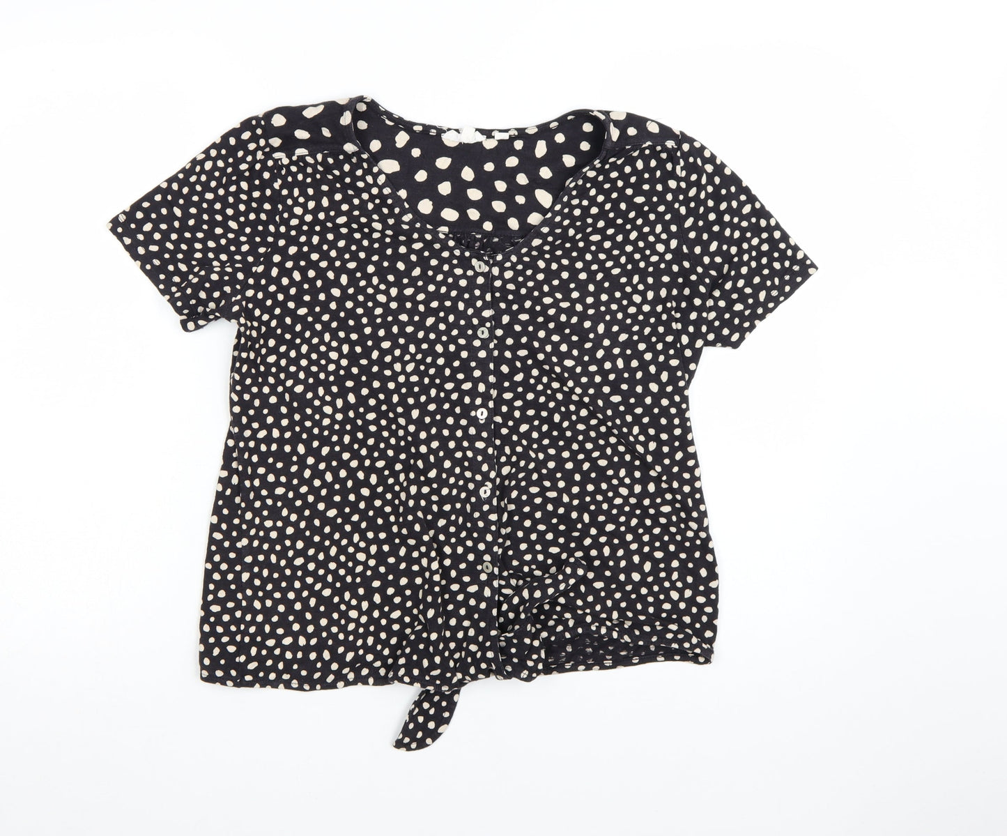FatFace Women's Black Polka Dot Button Tunic Blouse UK 12 Cotton Modal