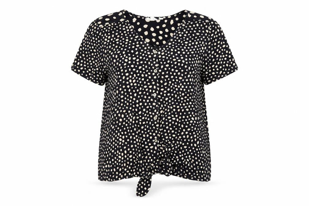 FatFace Women's Black Polka Dot Button Tunic Blouse UK 12 Cotton Modal