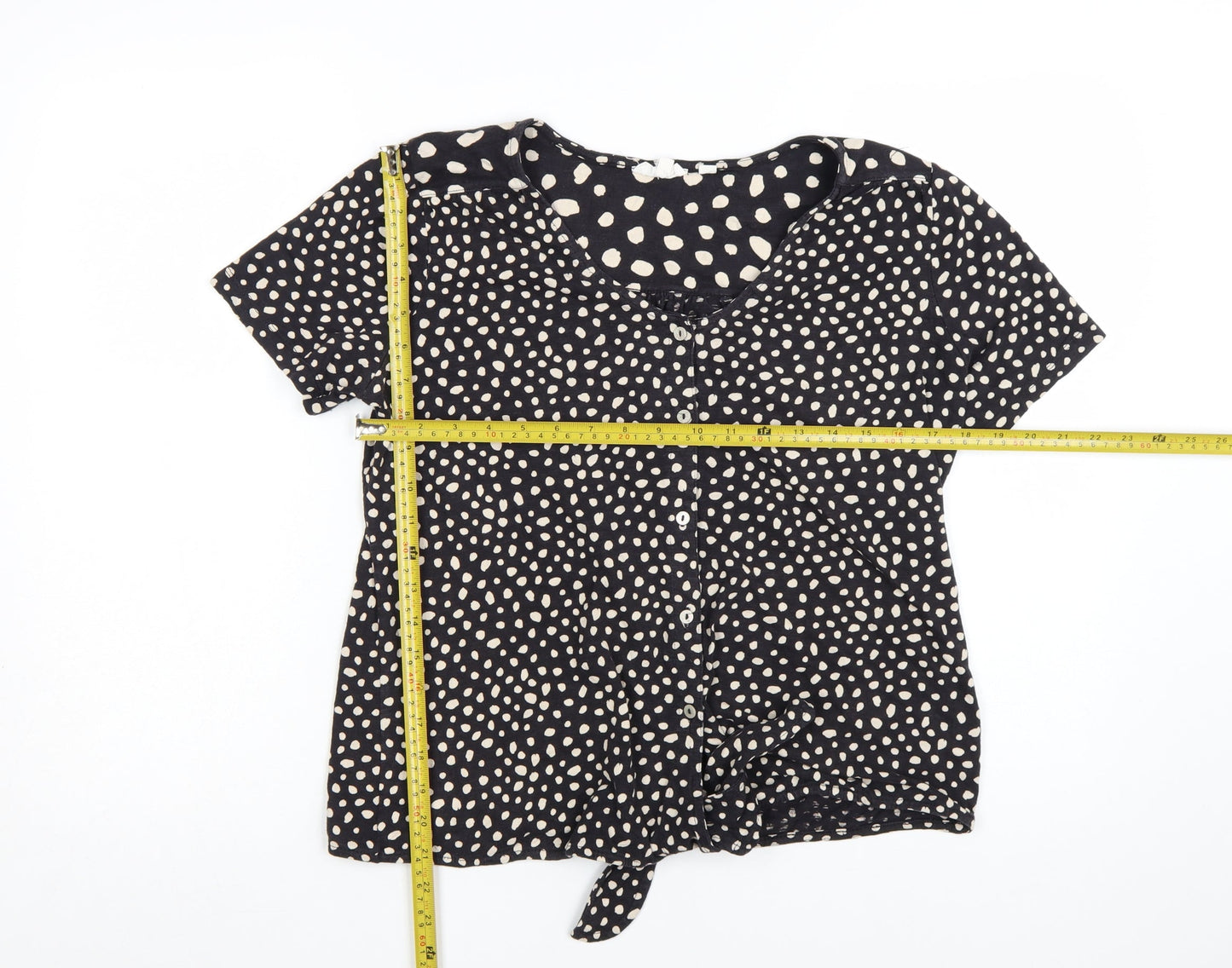 FatFace Women's Black Polka Dot Button Tunic Blouse UK 12 Cotton Modal