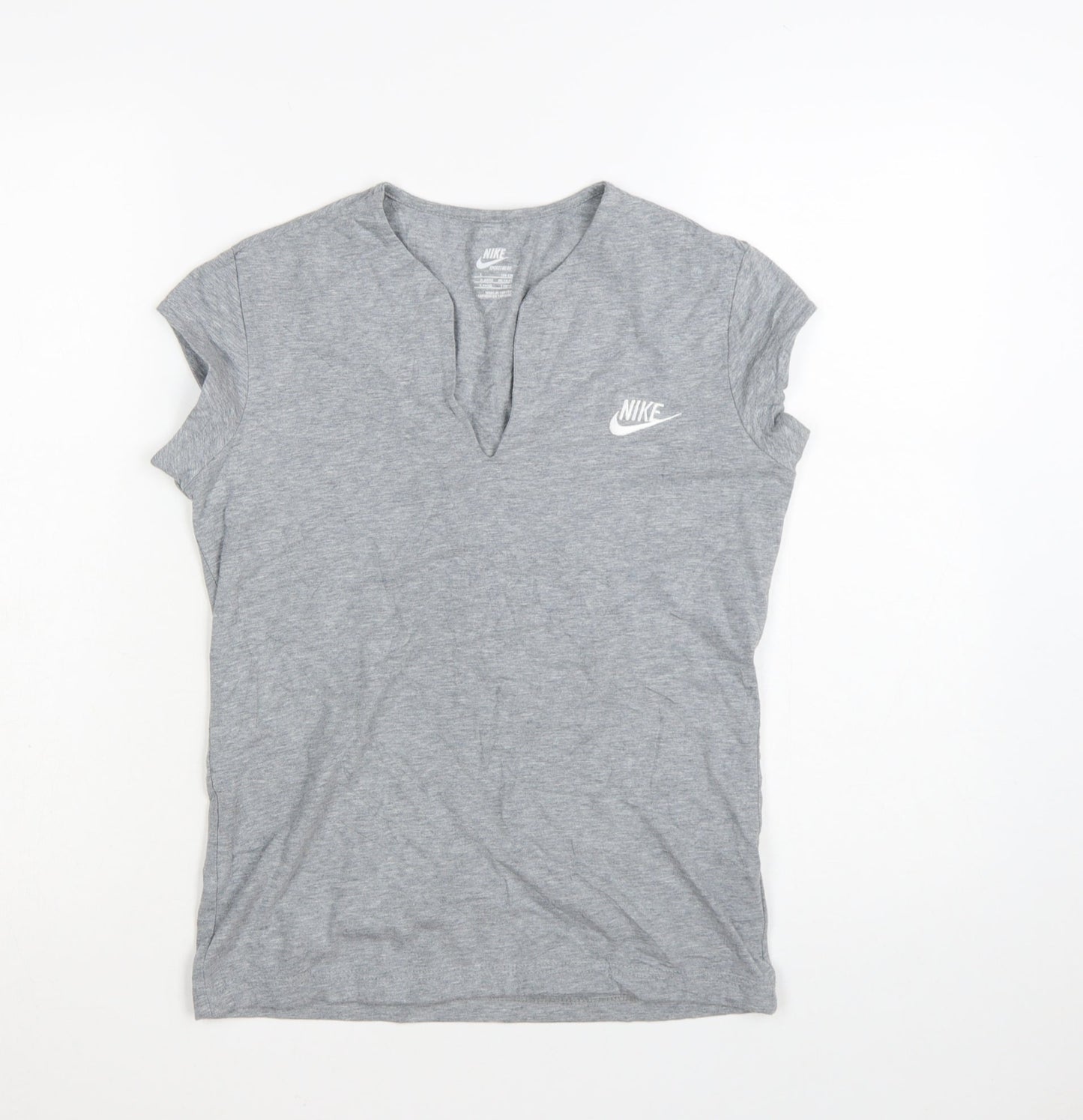 Nike Womens Grey Short Sleeve V-Neck Sportswear T-Shirt Size L