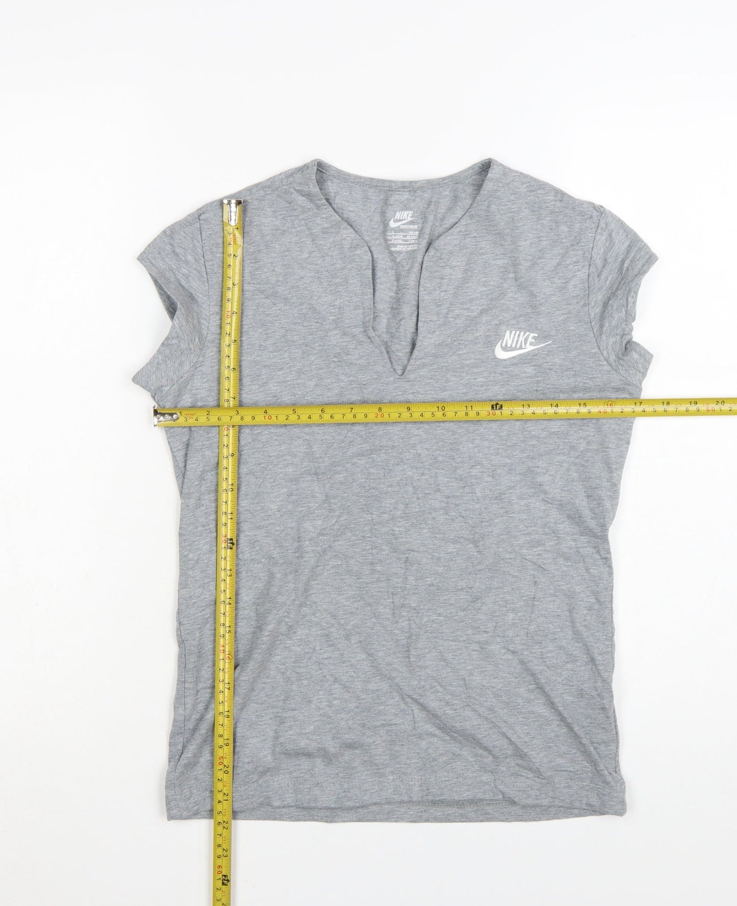 Nike Womens Grey Short Sleeve V-Neck Sportswear T-Shirt Size L