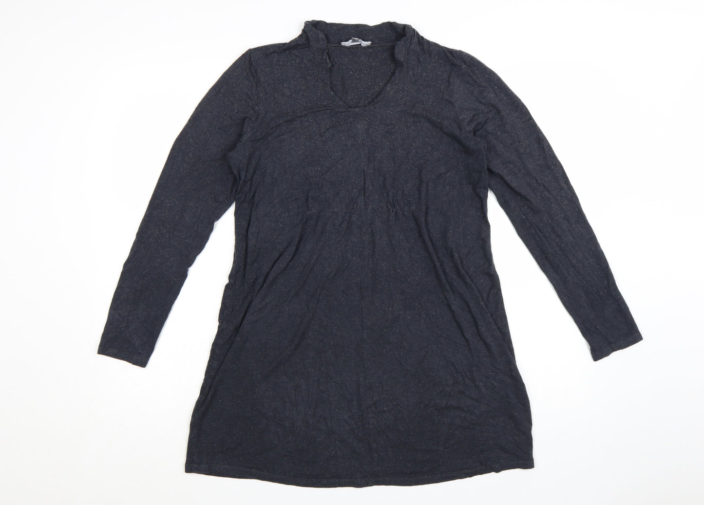 Laura Ashley Women Black Size 14 Shift Knit V-Neck Long Sleeve Dress
