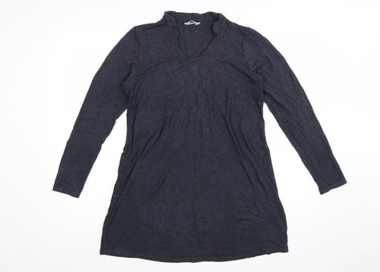 Laura Ashley Women Black Size 14 Shift Knit V-Neck Long Sleeve Dress