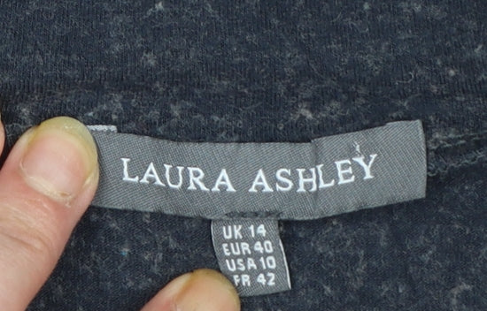 Laura Ashley Women Black Size 14 Shift Knit V-Neck Long Sleeve Dress