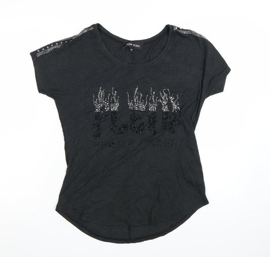 Philipp Plein Womens Black Beaded T-Shirt Size M Gothic Rock Style