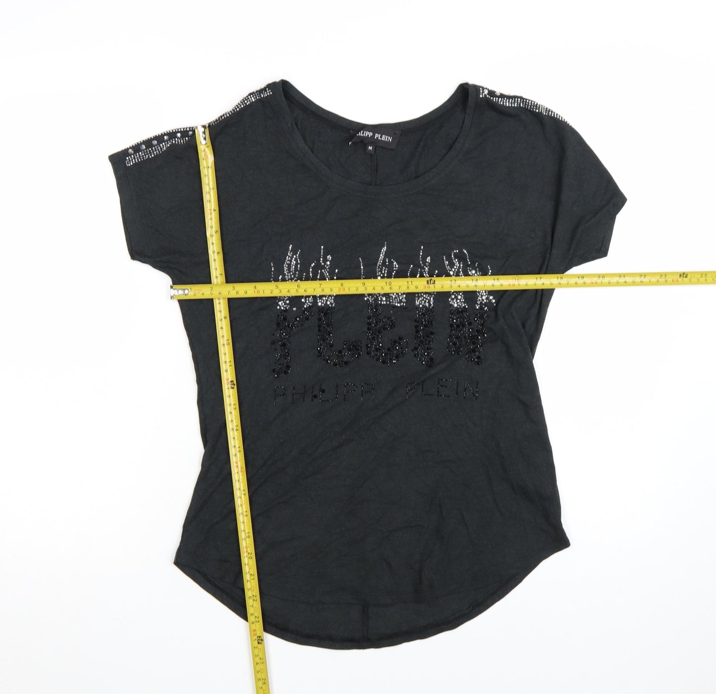 Philipp Plein Womens Black Beaded T-Shirt Size M Gothic Rock Style