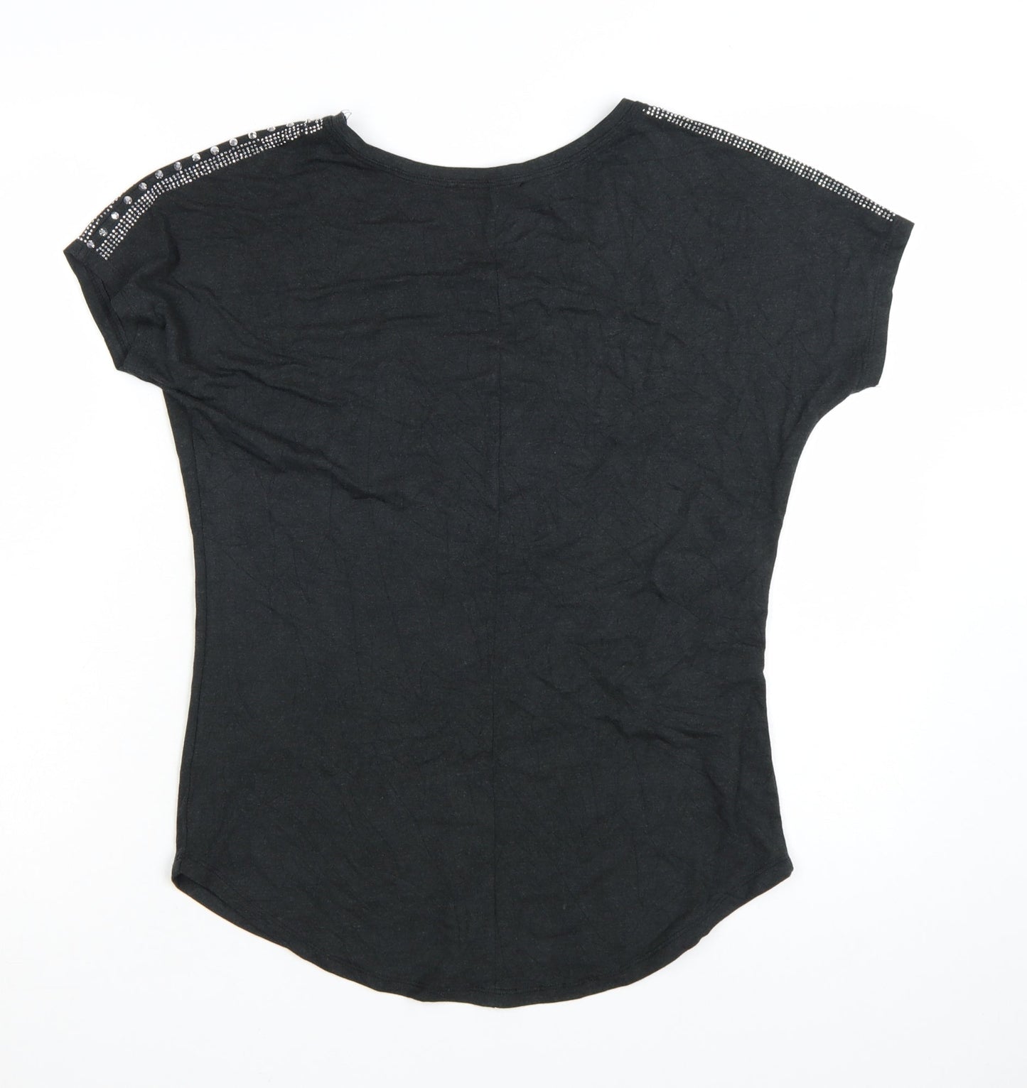 Philipp Plein Womens Black Beaded T-Shirt Size M Gothic Rock Style