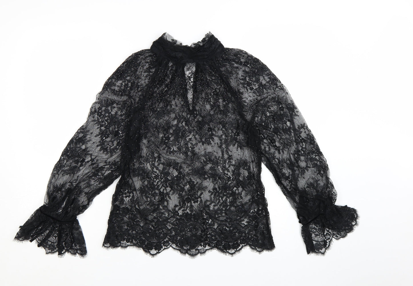 Marks and Spencer Women's Black Lace High Neck Blouse Size 6
