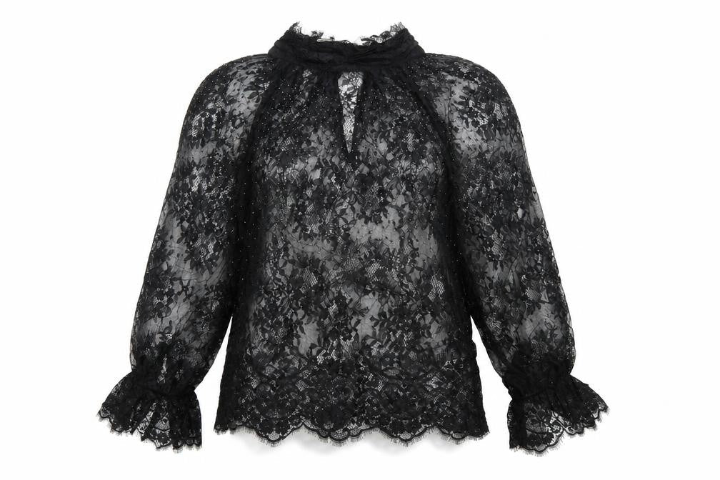Marks & Spencer Women's Black Lace High Neck Blouse Size 6