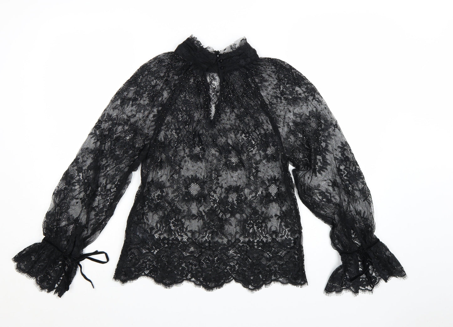 Marks and Spencer Women's Black Lace High Neck Blouse Size 6