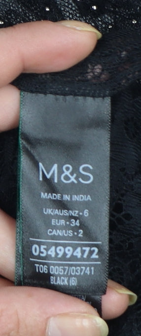 Marks and Spencer Women's Black Lace High Neck Blouse Size 6