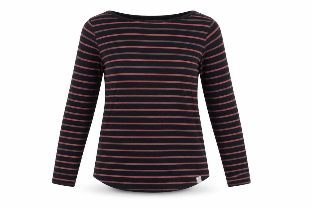 FatFace Women's Black Striped Long Sleeve Cotton Breton T-Shirt Size 8