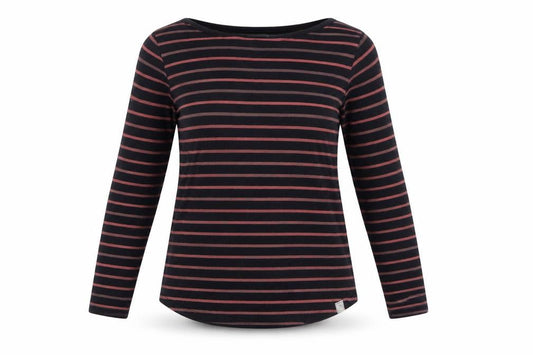 FatFace Women's Black Striped Long Sleeve Cotton Breton T-Shirt Size 8