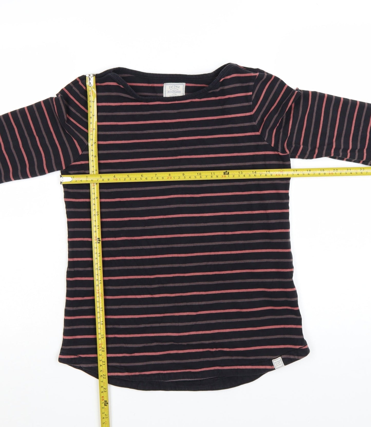 Fat Face Women's Black Striped Long Sleeve Cotton Breton T-Shirt Size 8
