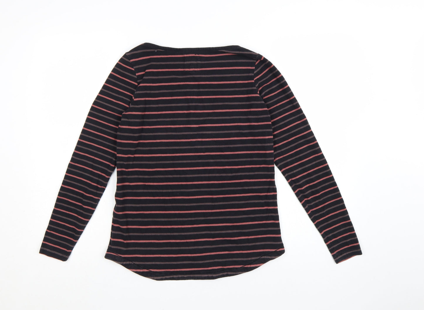 Fat Face Women's Black Striped Long Sleeve Cotton Breton T-Shirt Size 8