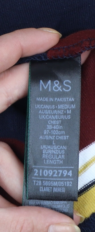 Marks and Spencer Men's Multicoloured Striped Long Sleeve Polo M
