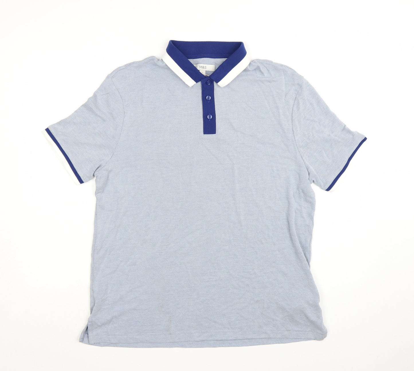 Marks and Spencer Men's Blue Short Sleeve Polo Shirt Size L