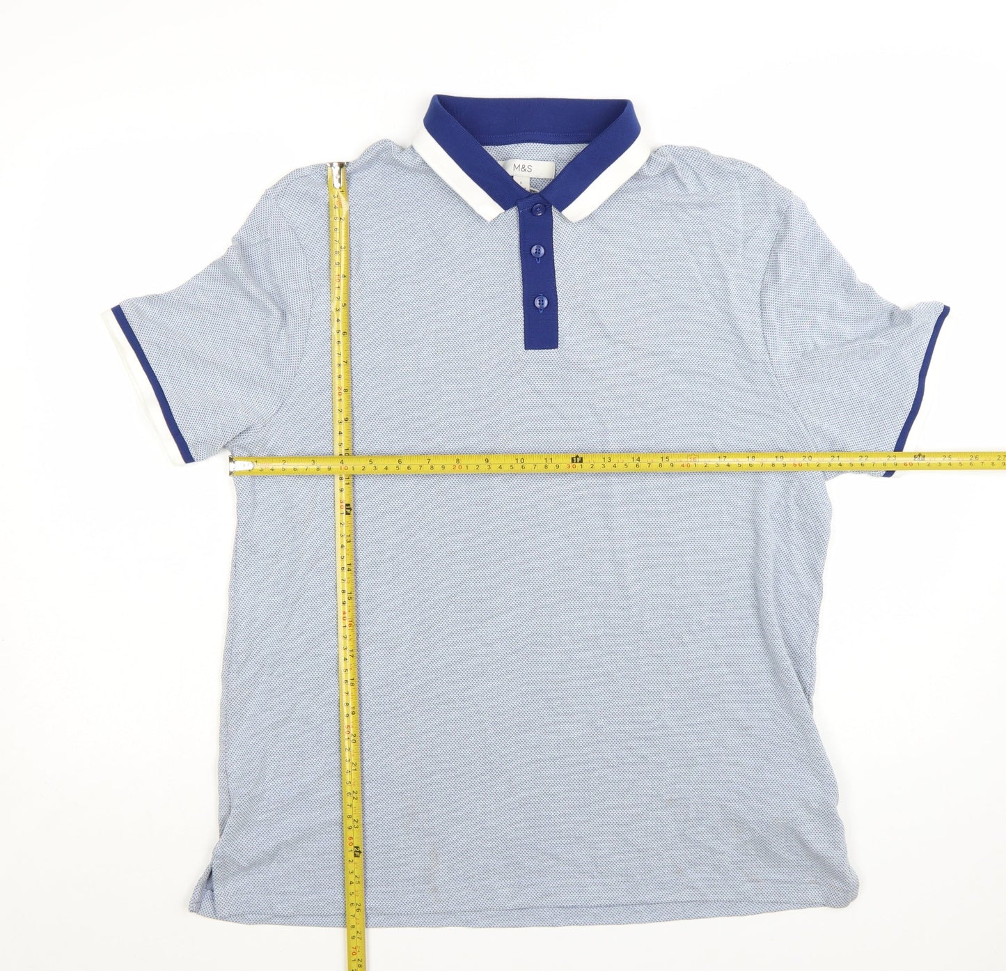 Marks and Spencer Men's Blue Short Sleeve Polo Shirt Size L