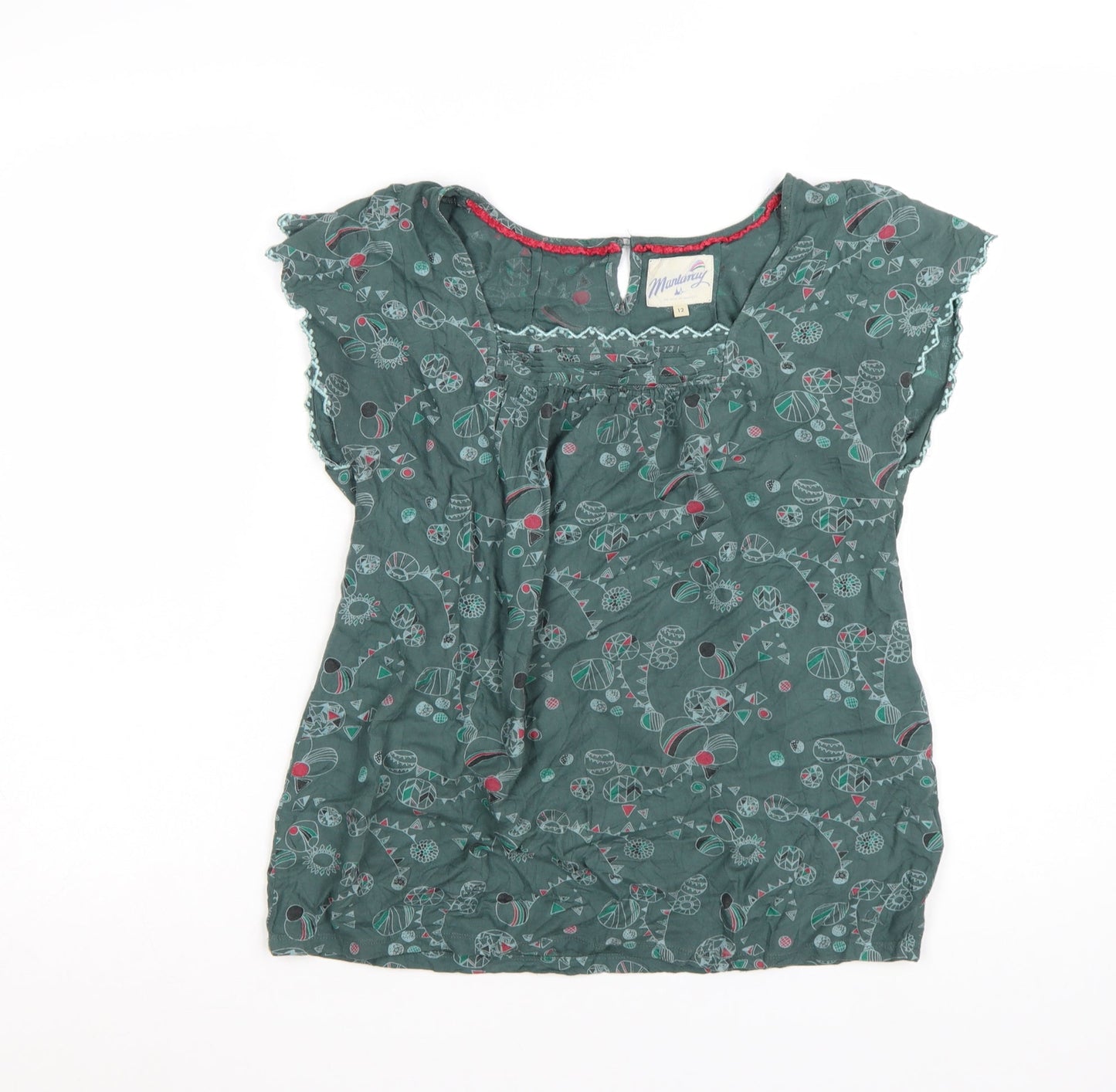 Mantaray Women's Green Floral Cotton Short Sleeve Shift Dress Size 12