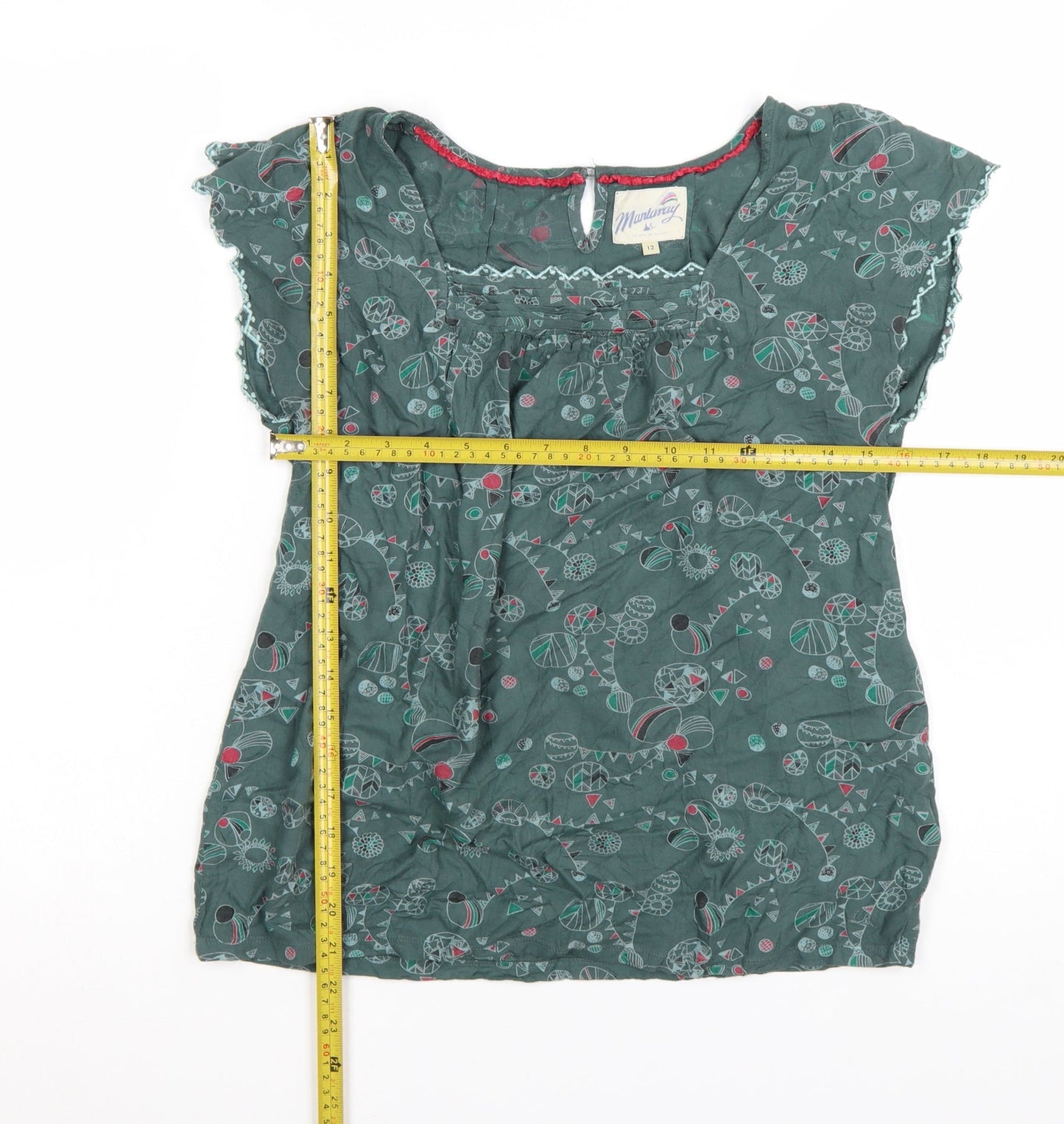 Mantaray Women's Green Floral Cotton Short Sleeve Shift Dress Size 12