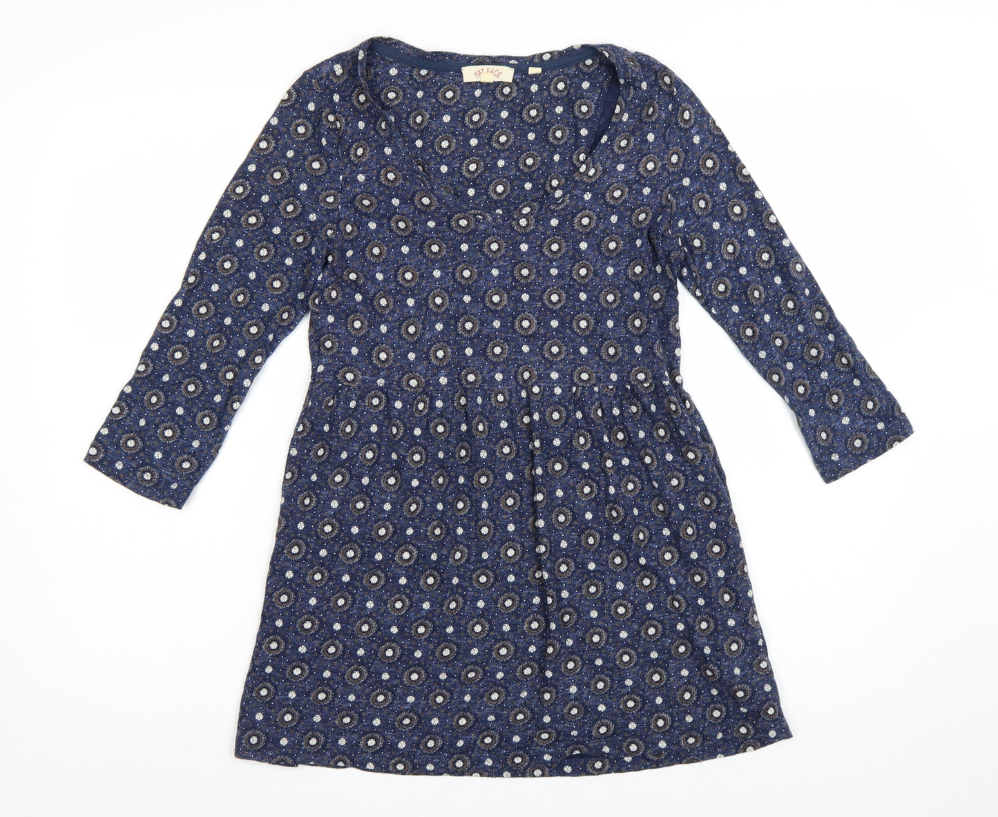 Fat Face Women’s Blue Geometric Fit & Flare Jersey Dress Size 8