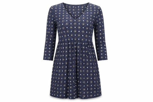 Fat Face Women’s Blue Geometric Fit & Flare Jersey Dress Size 8