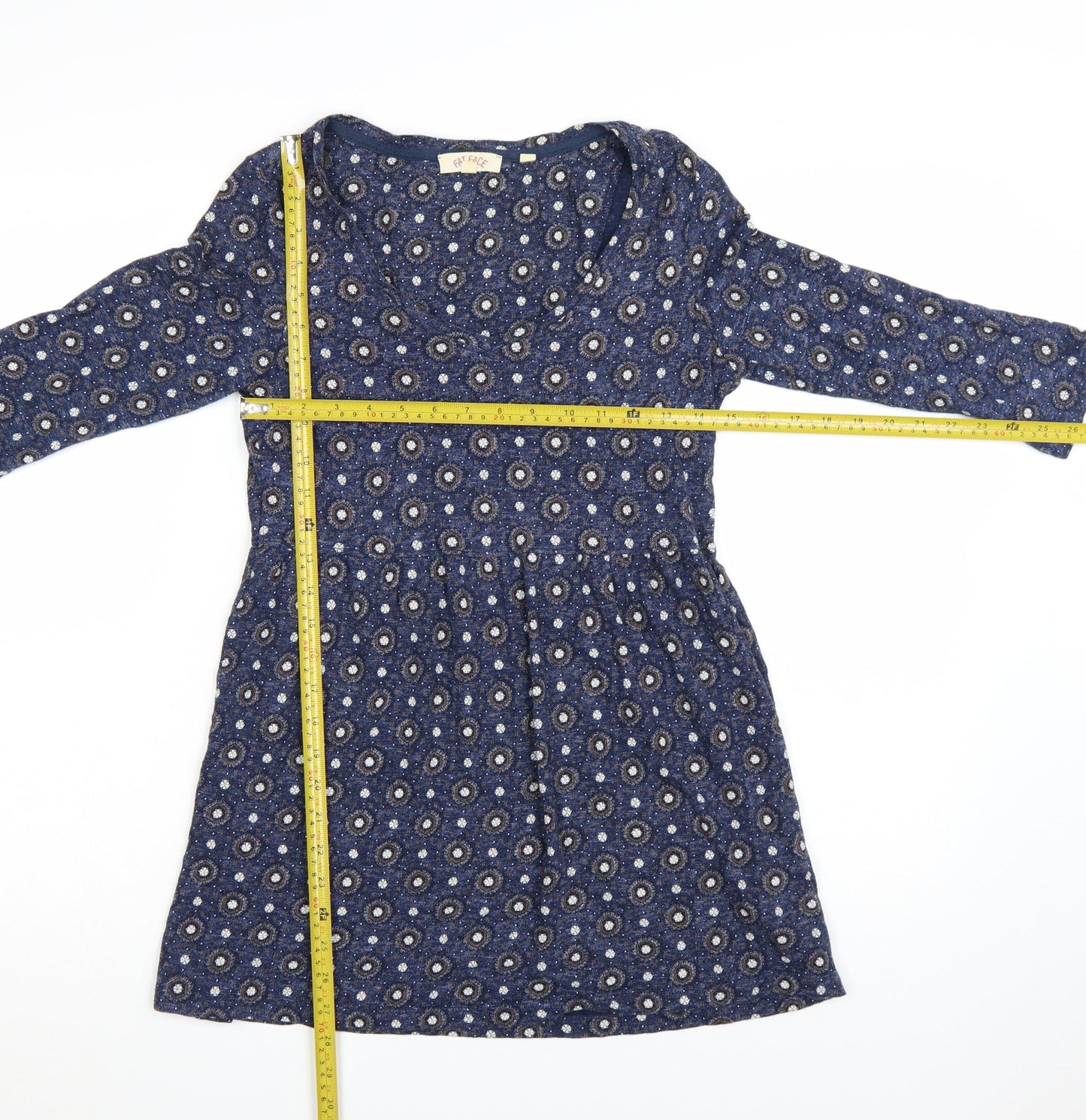 Fat Face Women’s Blue Geometric Fit & Flare Jersey Dress Size 8