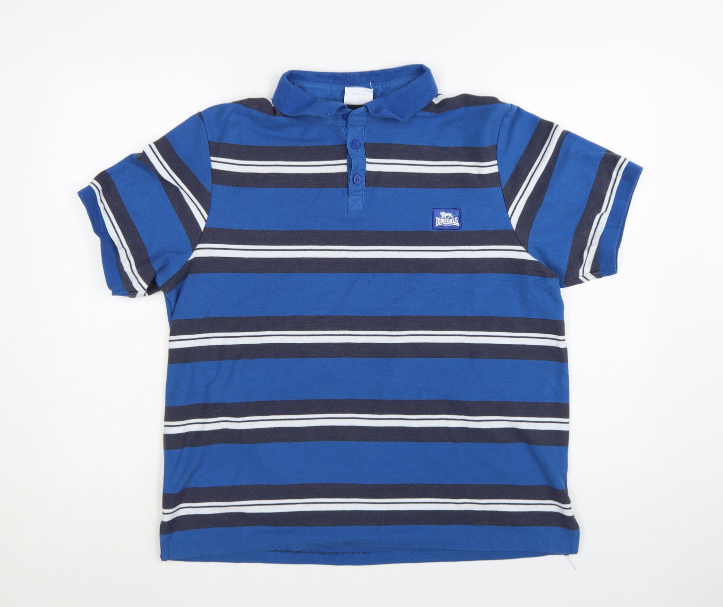 Lonsdale Men’s Blue Striped Polo Shirt Size XL Short Sleeve Cotton Blend