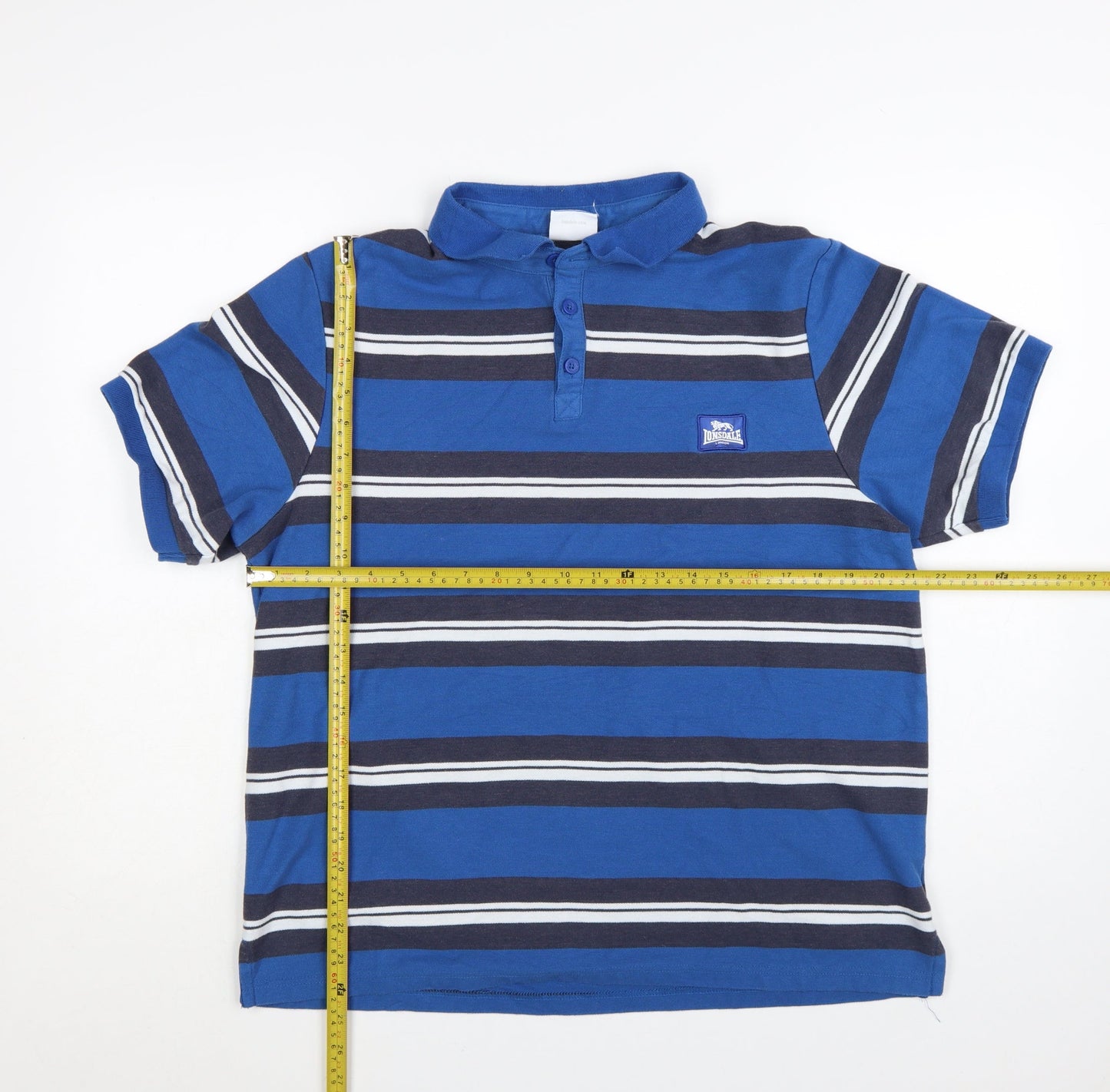 Lonsdale Men’s Blue Striped Polo Shirt Size XL Short Sleeve Cotton Blend