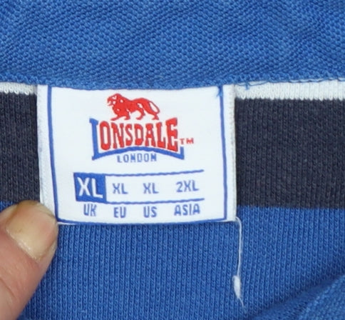 Lonsdale Men’s Blue Striped Polo Shirt Size XL Short Sleeve Cotton Blend
